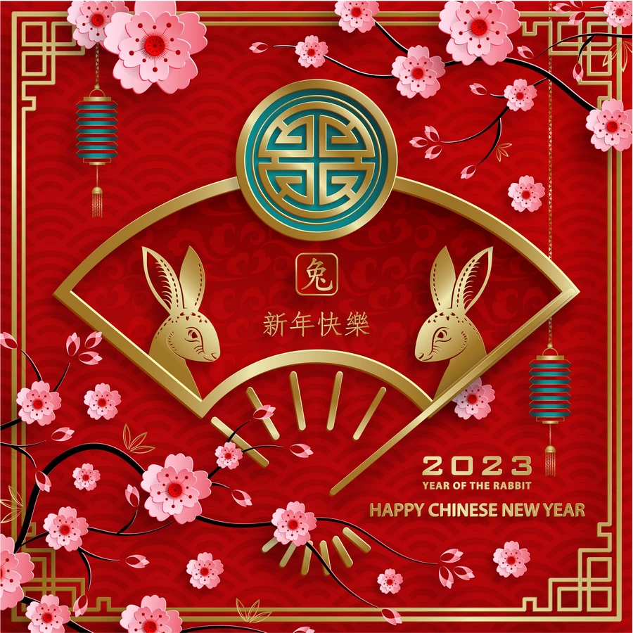 2023兔年中国风新年春节剪纸风节日宣传插画海报背景展板AI素材【089】